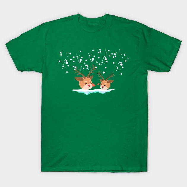 Christmas Reindeer and falling snow T-Shirt by SisiArtist